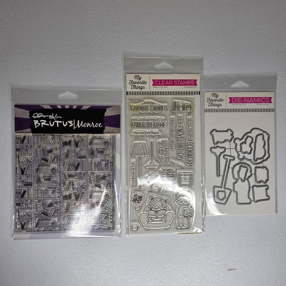 NEW My Favorite Things & Brutus Monroe Stamp Die Set Library Bookworm Our Story
